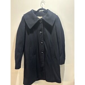 Michael‎ Kors Womens Black Solid Wool Button Long Outerwear Coat Winter Size 8
